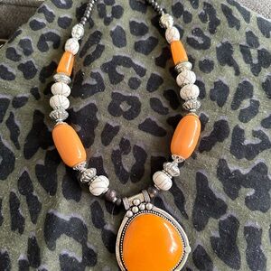 Elegant Orange and Silver Pendant Necklace